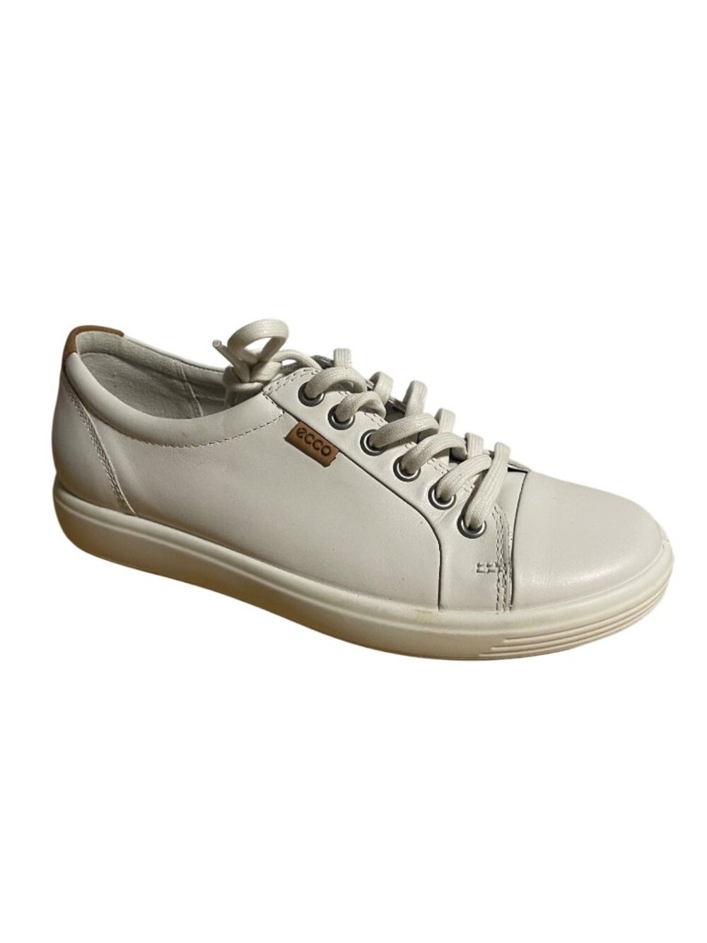 Ecco Womens Soft 7 White Leather LaceUp Sneakers Size 6-6.5 EU 37 Casual Comfort
